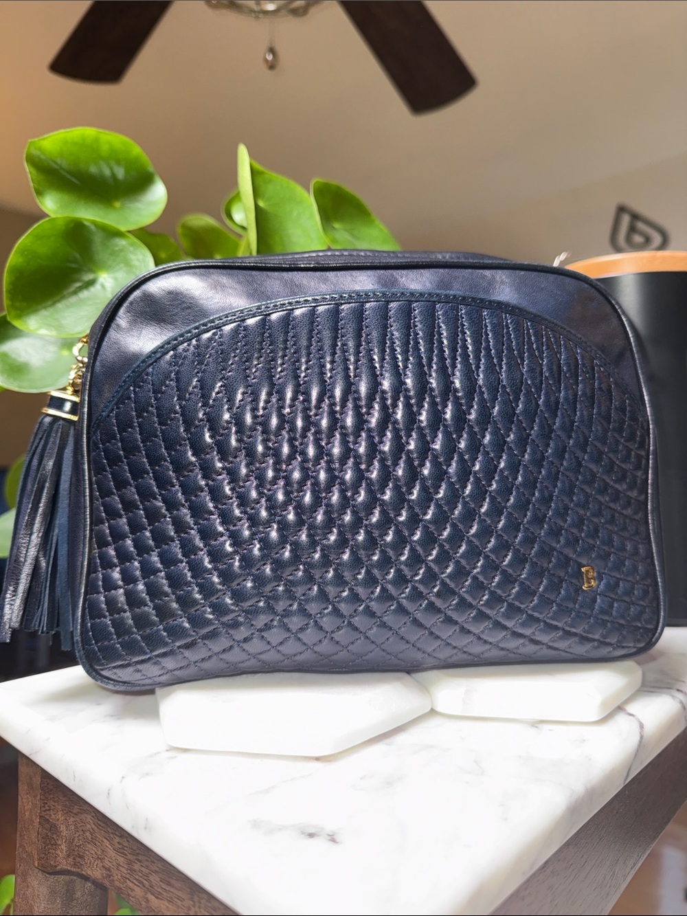 Bally Vintage Navy Lambskin Quilted Crossbody Bag